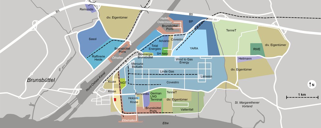 Lageplan des ChemCoastPark Brunsbüttel mit Ansiedlerflächen